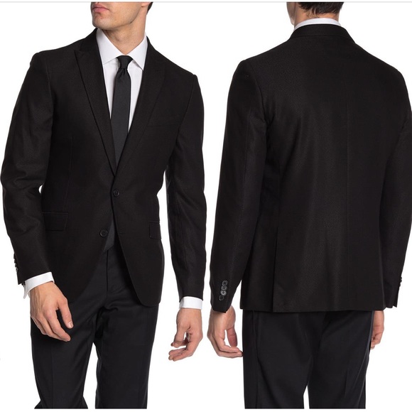 Savile Row Co Slim Fit Peak Lapel Micro Check Blazer - Picture 1 of 8